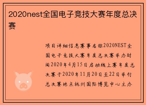 2020nest全国电子竞技大赛年度总决赛