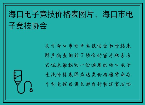 海口电子竞技价格表图片、海口市电子竞技协会